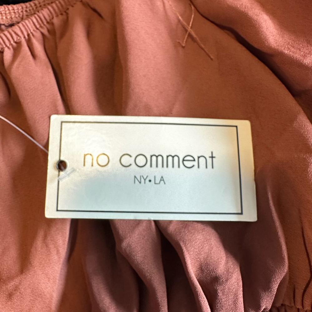 🤎 NWT No Comment Juniors M Brown Smocked Peasant Blouse Puff Sleeve Crop Top - Picture 7 of 12
